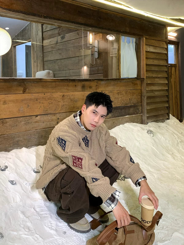 Pull en tricot à motif diamant 