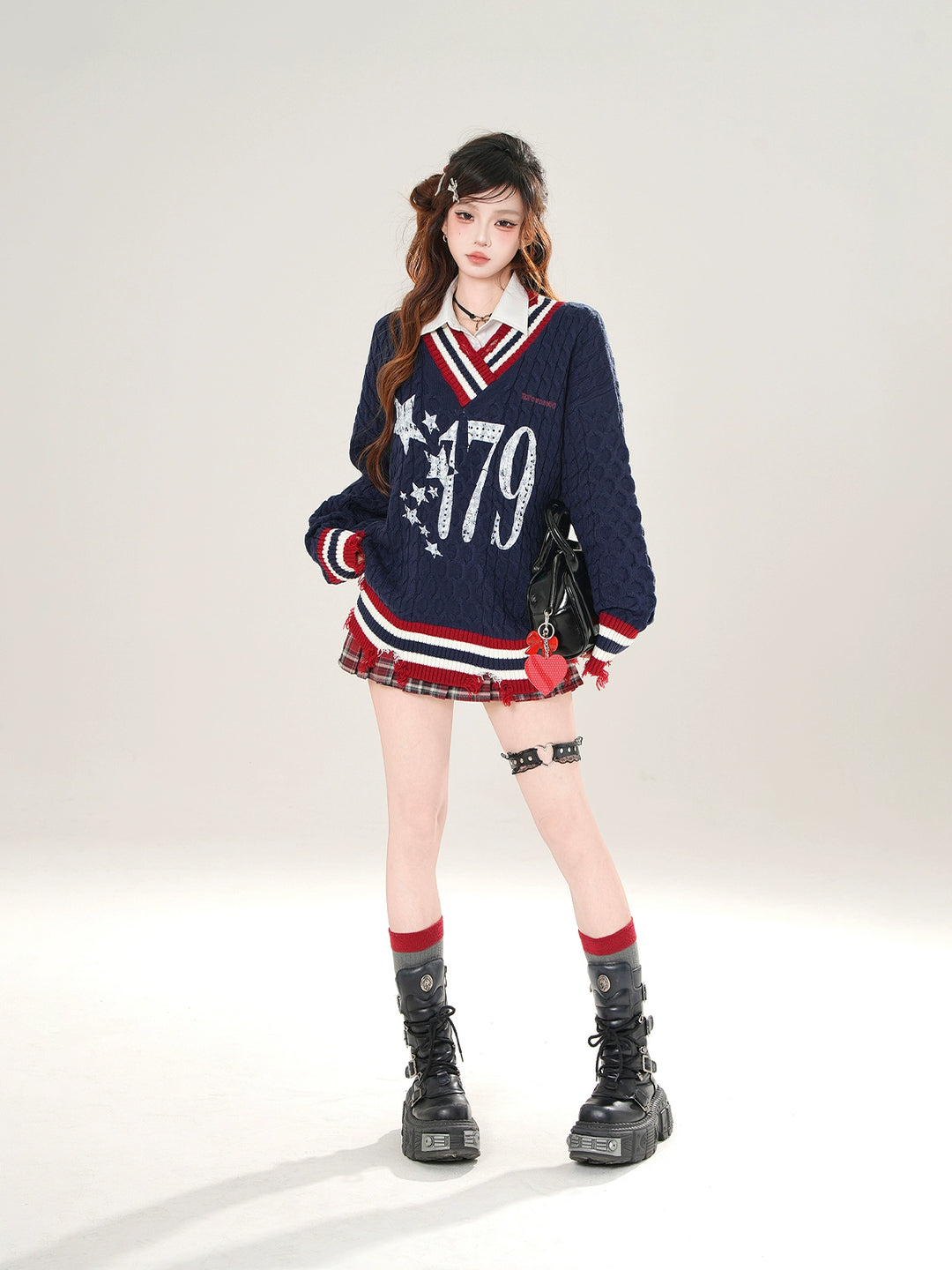 Cable Knit College Style Sweater