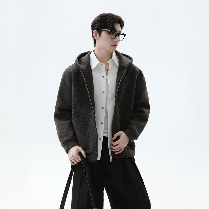 Wool Blend Hooded Knit Jacket