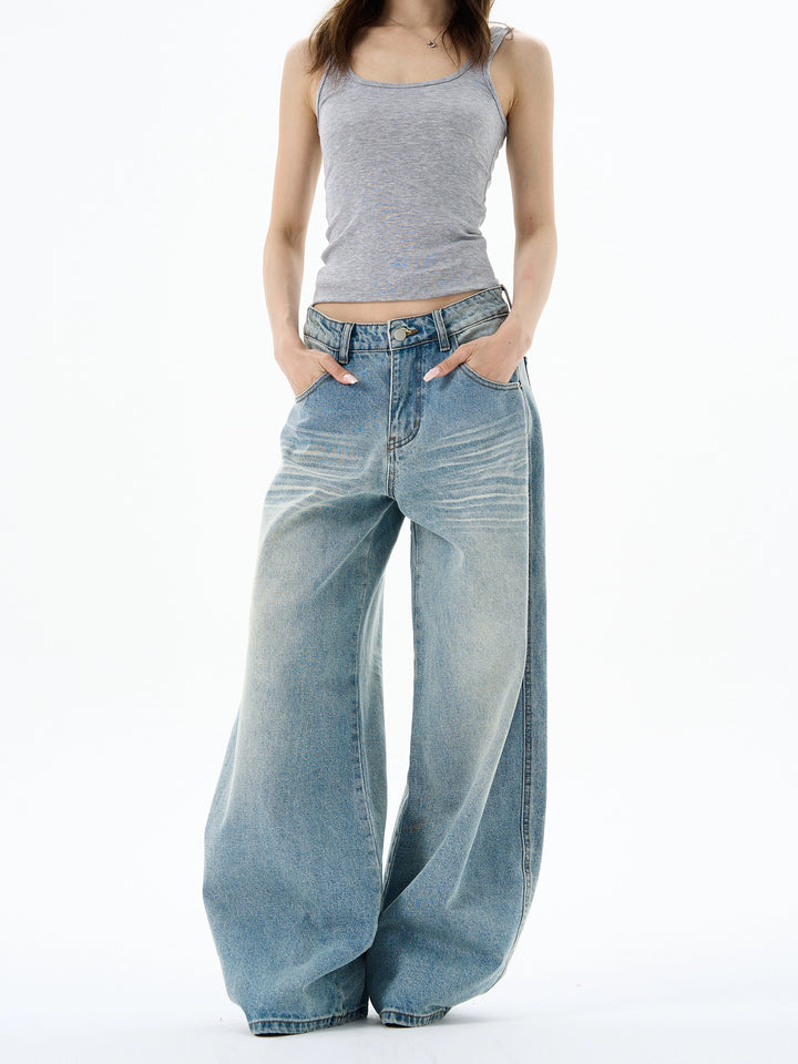Pantalones de mezclilla retro de pierna ancha 