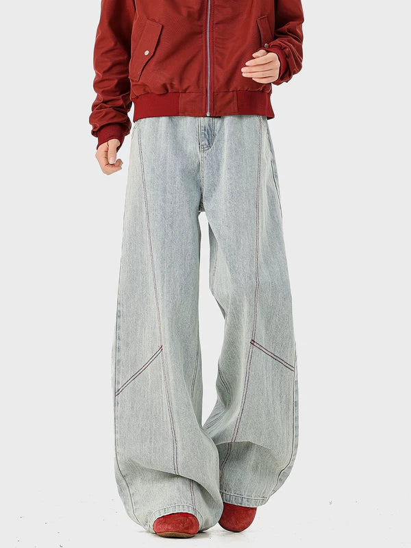 재구성된 패치워크 와이드 레그 청바지 