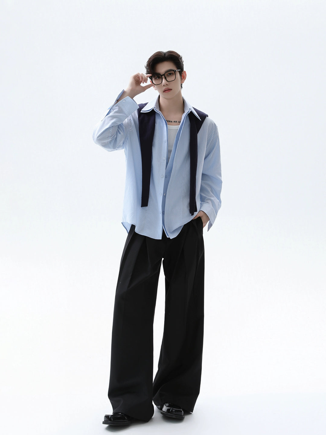Striped Pleated Texture Casual Shirt