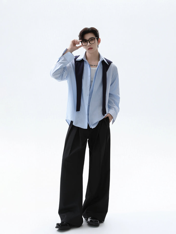 Striped Pleated Texture Casual Shirt