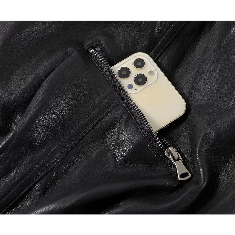 Fur Collar Fleece-Lined Leather Jacket