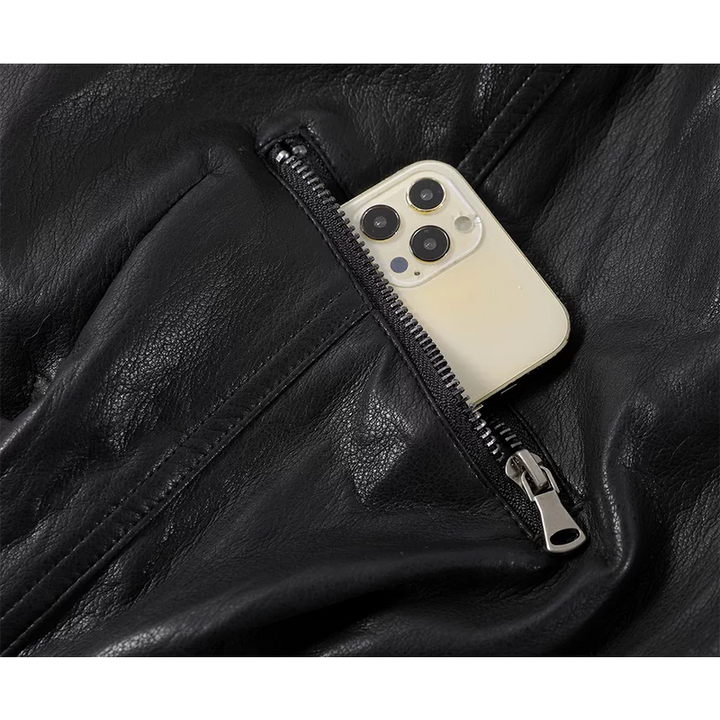 Fur Collar Fleece-Lined Leather Jacket