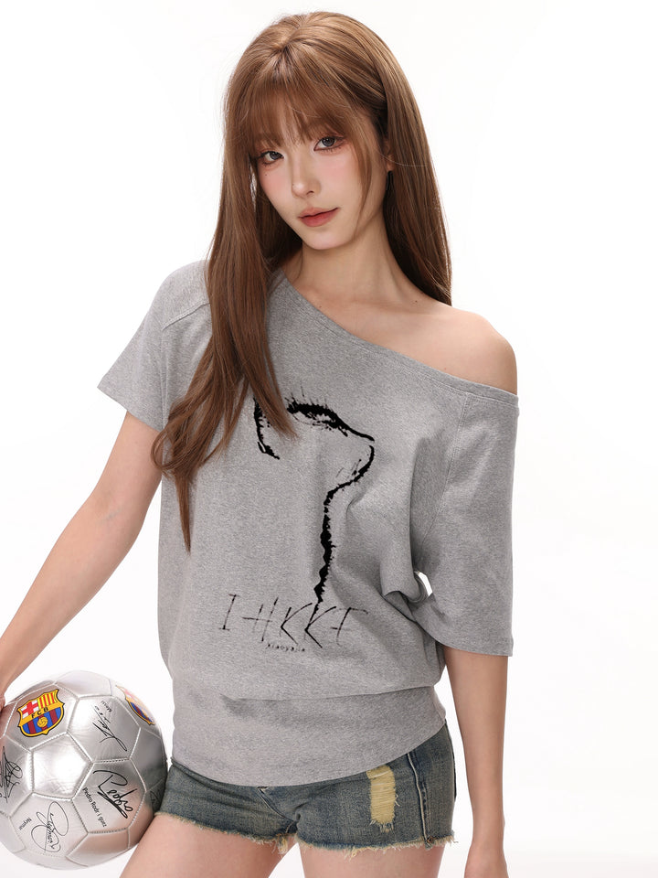 Top Casual de Gato con Hombros Descubiertos 