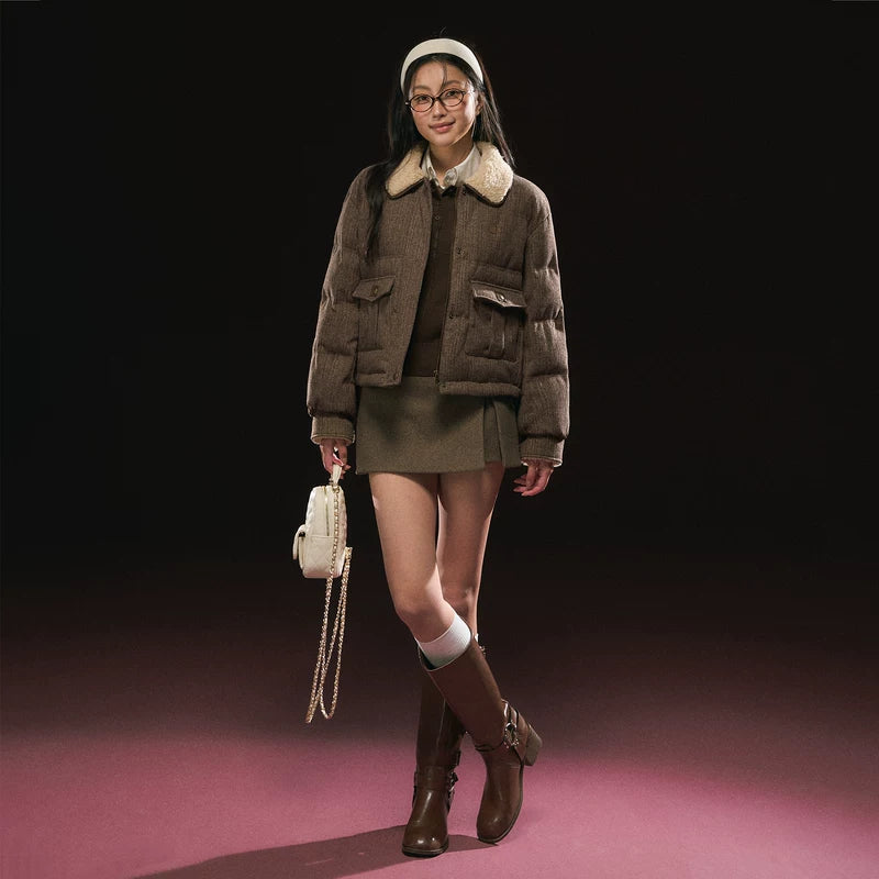 Veste rétro en duvet avec col en Sherpa 