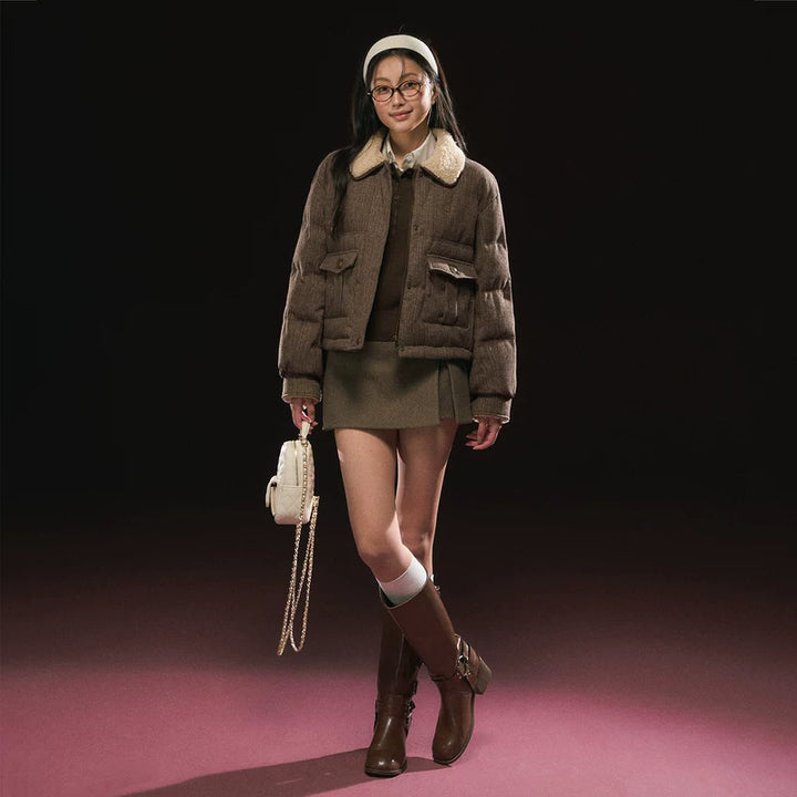 Veste rétro en duvet avec col en Sherpa 