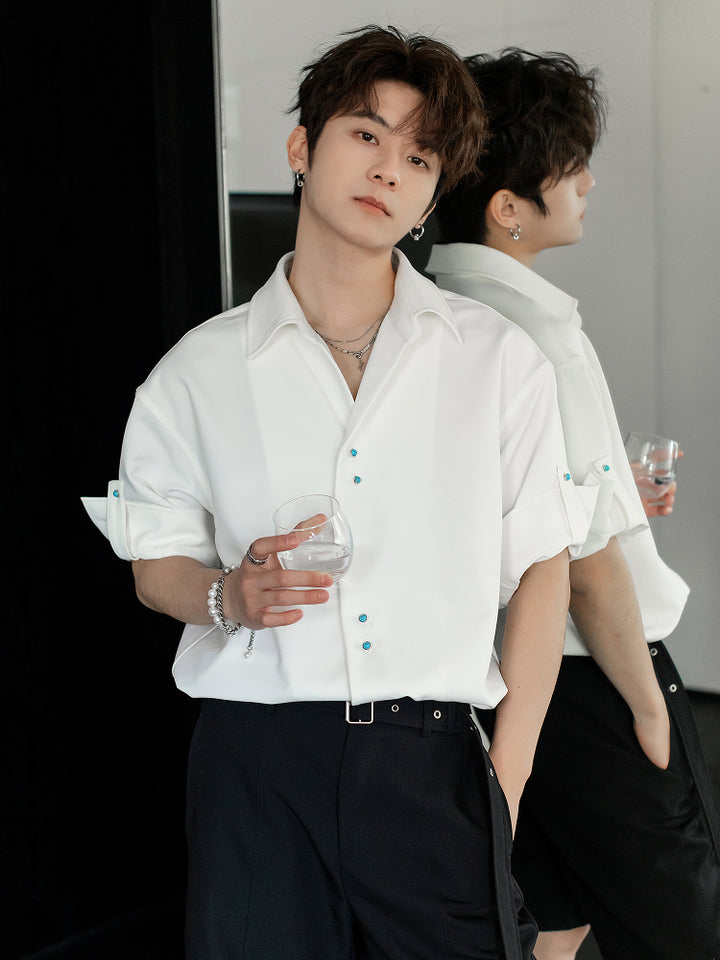Three-Quarter Sleeve Large Lapel Shirt
