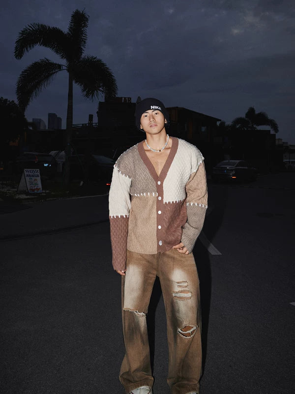 Cardigan en tricot colorblock décontracté 