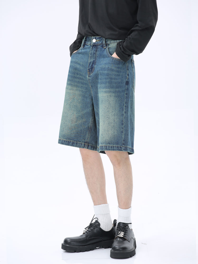 Wide-Leg Retro Denim Shorts
