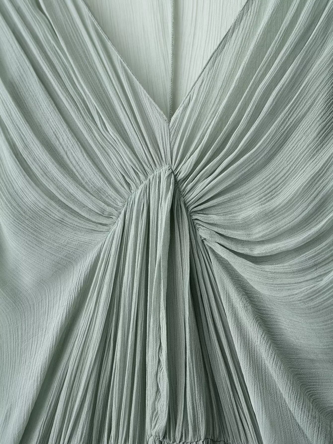 Pleated V-Neck Long Sleeve Sundress