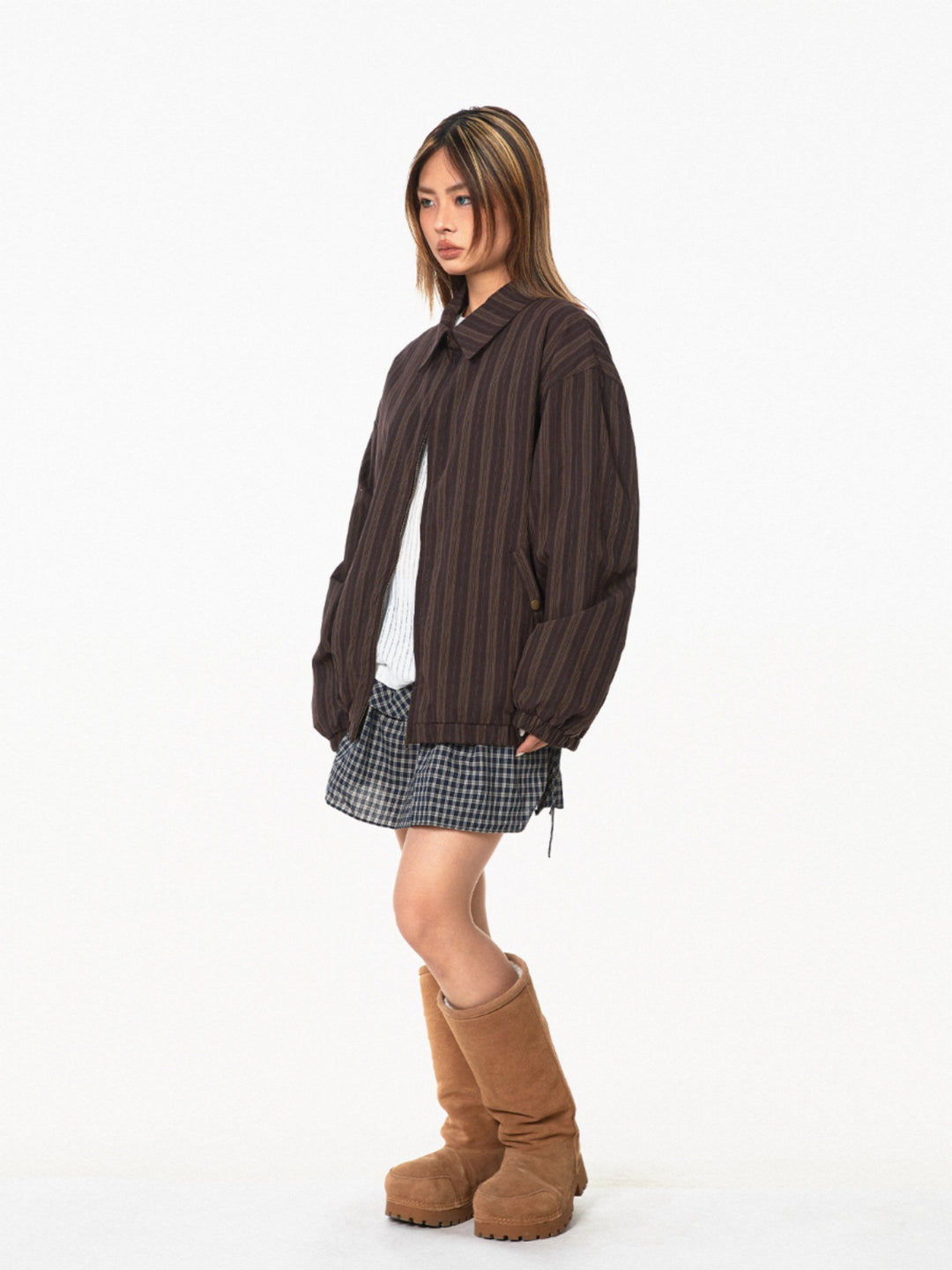 Retro Striped Lapel Short Jacket