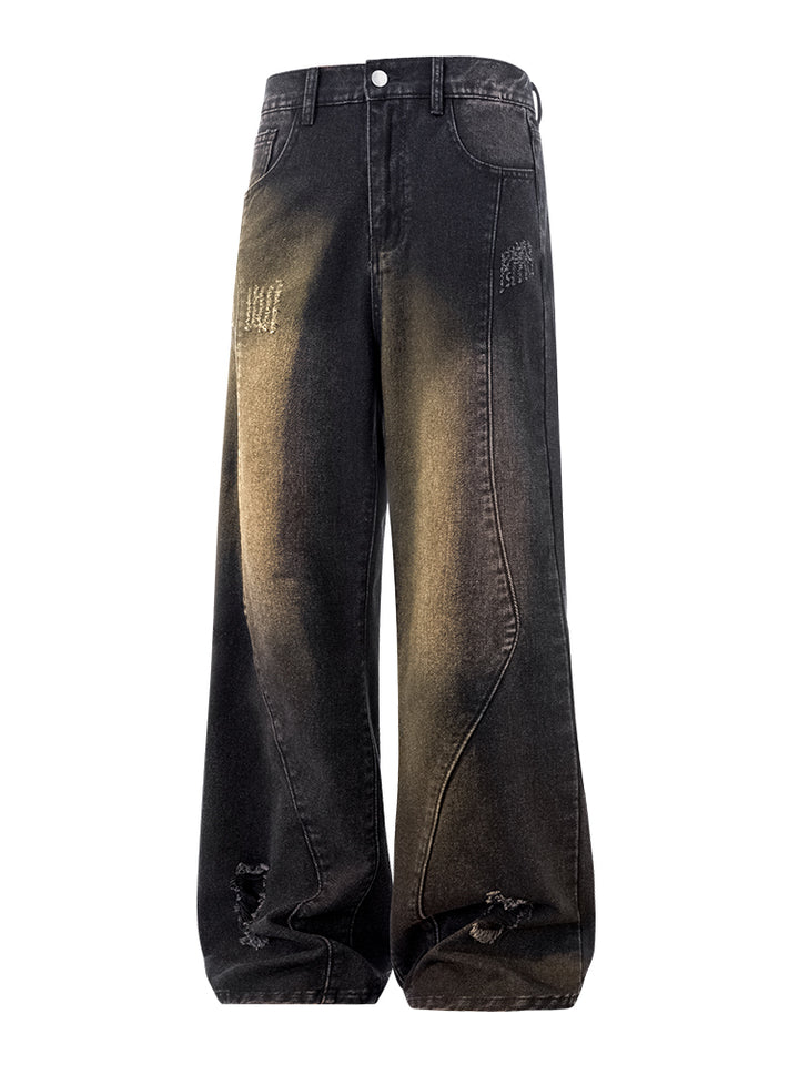 Flared Ripped Straight-leg Jeans