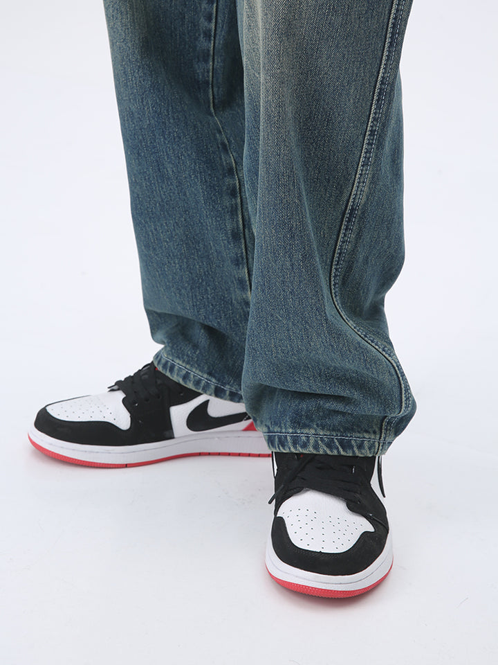 Wide-Leg Retro Distressed Jeans