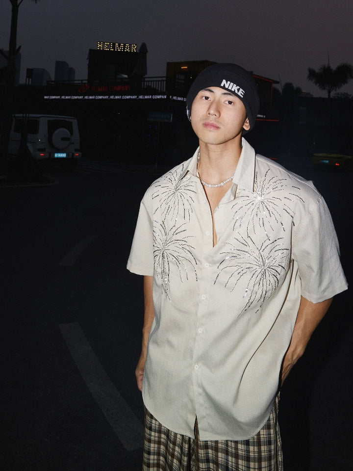 Beaded Fireworks Pattern Casual Short Sleeve Shirt