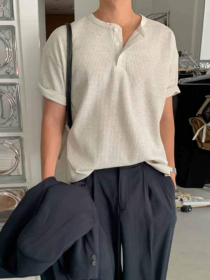 Pullover casual con colletto Henley a maniche corte 