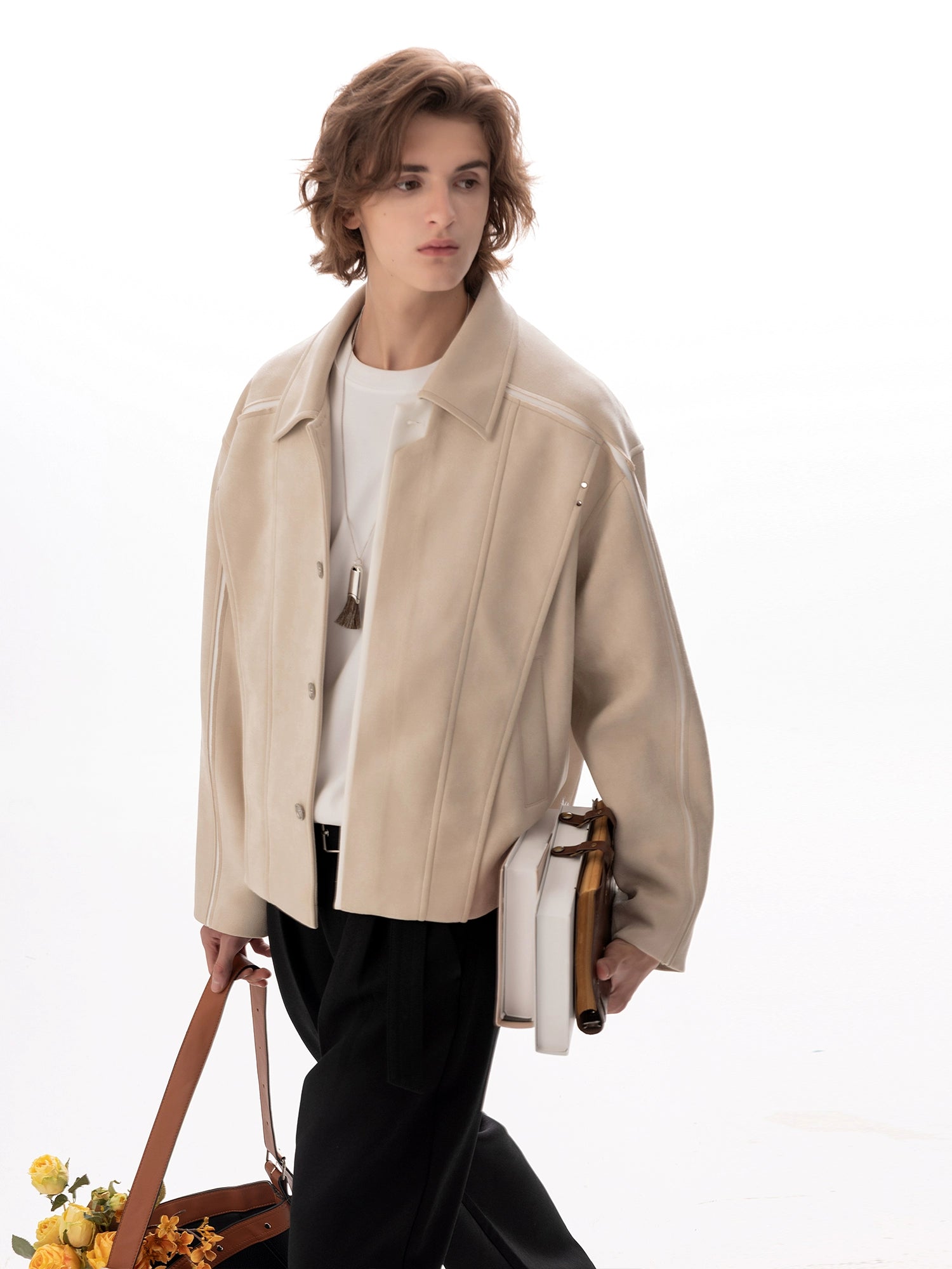 Contrast Piping Suede Jacket