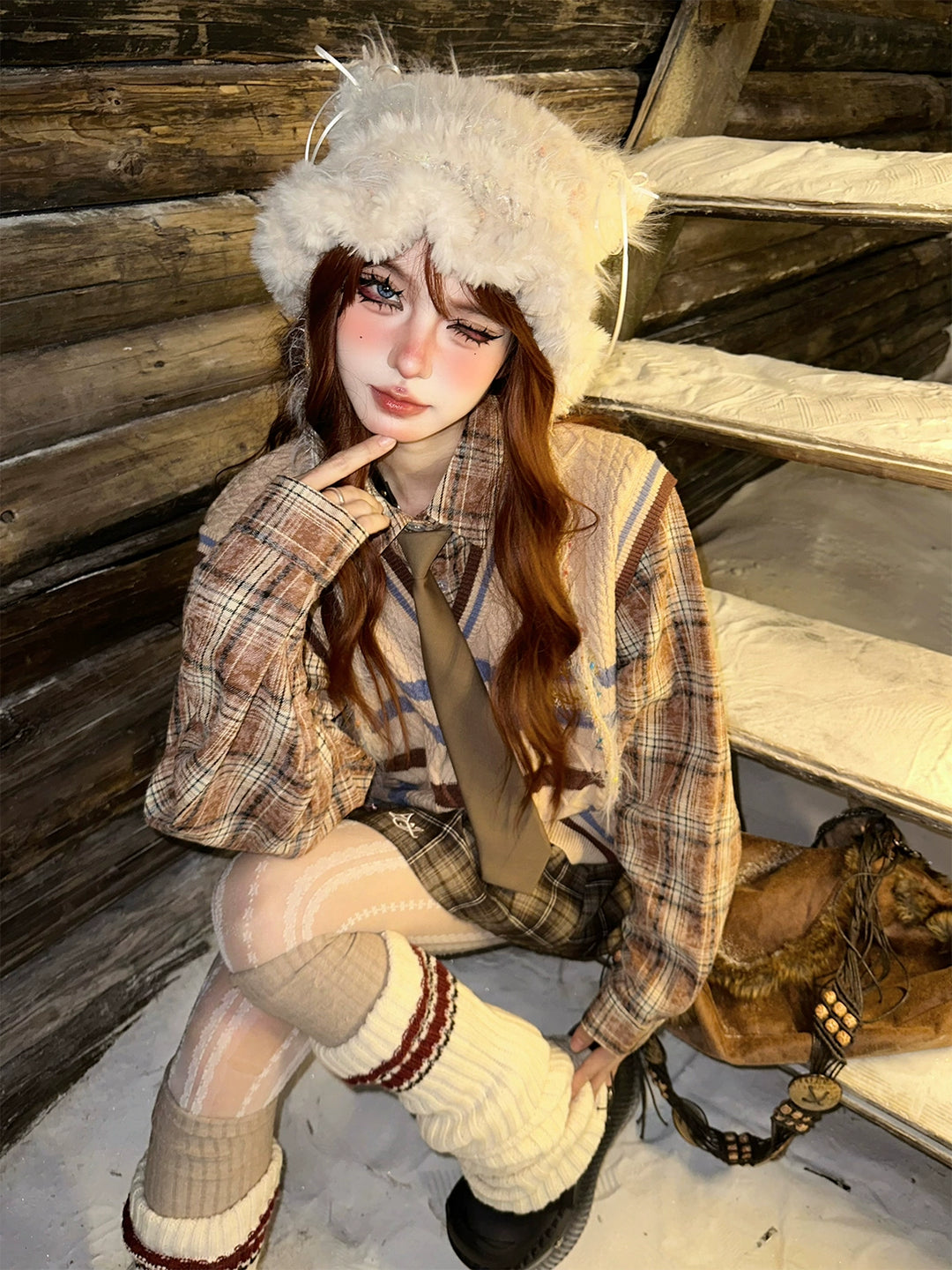College Style Plaid Knit Sweater Vest