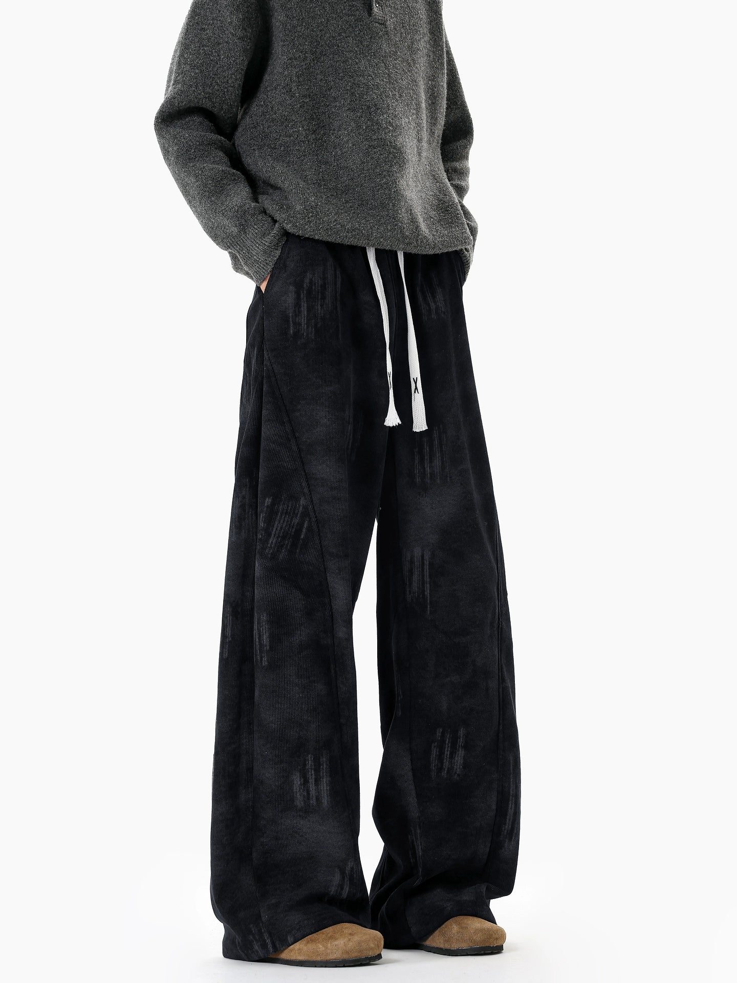 Bağlama Desenli Geniş Paça Rahat Spor Pantolon 