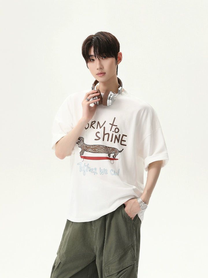 Cartoon Letter Print Loose Fit T-Shirt