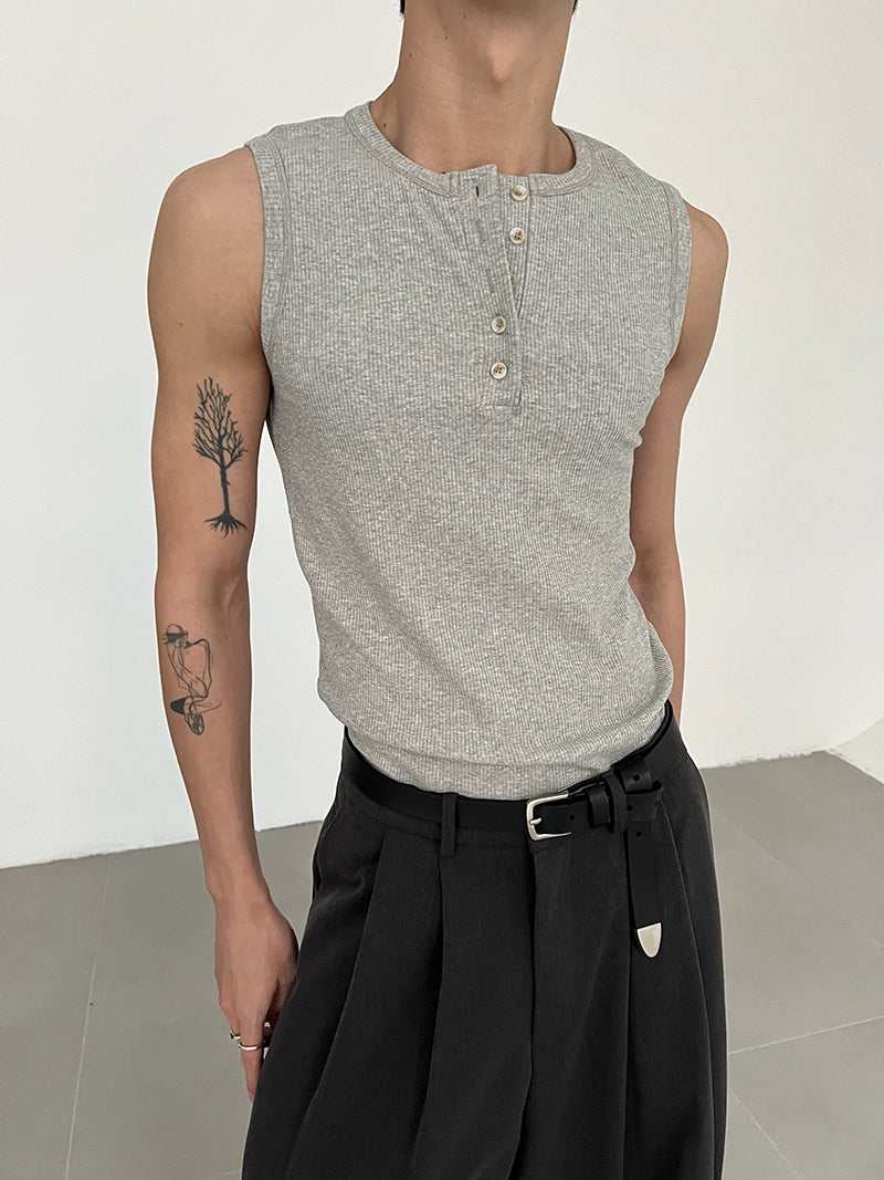 Colete Canellado Sem Mangas com Gola Henley 