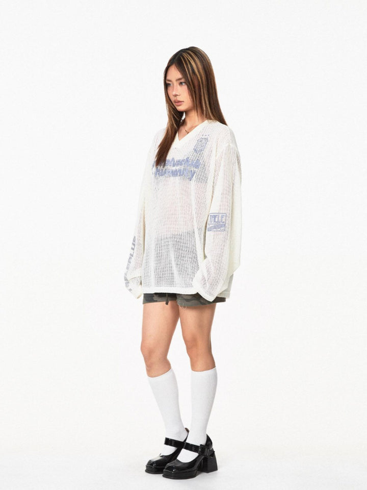 Retro Knitted Hollow Long-Sleeve Blouse