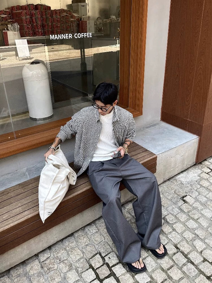 Pleated Wide-Leg Drape Casual Pants