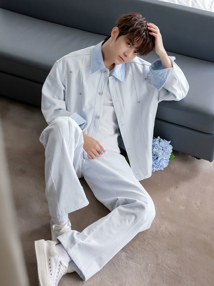 Denim-Anzugjacke und Hosen-Set 