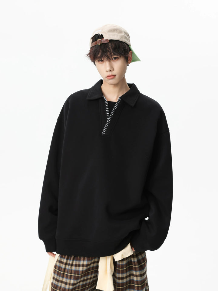 Polo-Kragen Handgenähter Lockere Sweatshirt 
