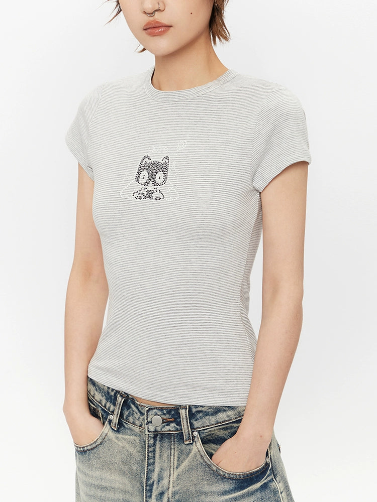 Pull à col roulé graphique de chat à rayures et coupe slim 