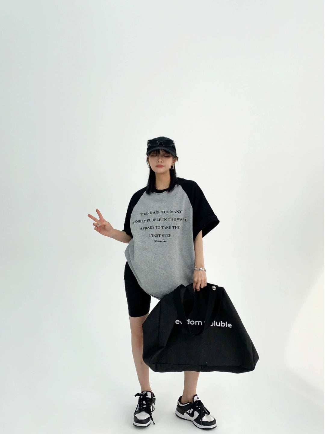 T-shirt à imprimé lettre lâche à manches raglan 