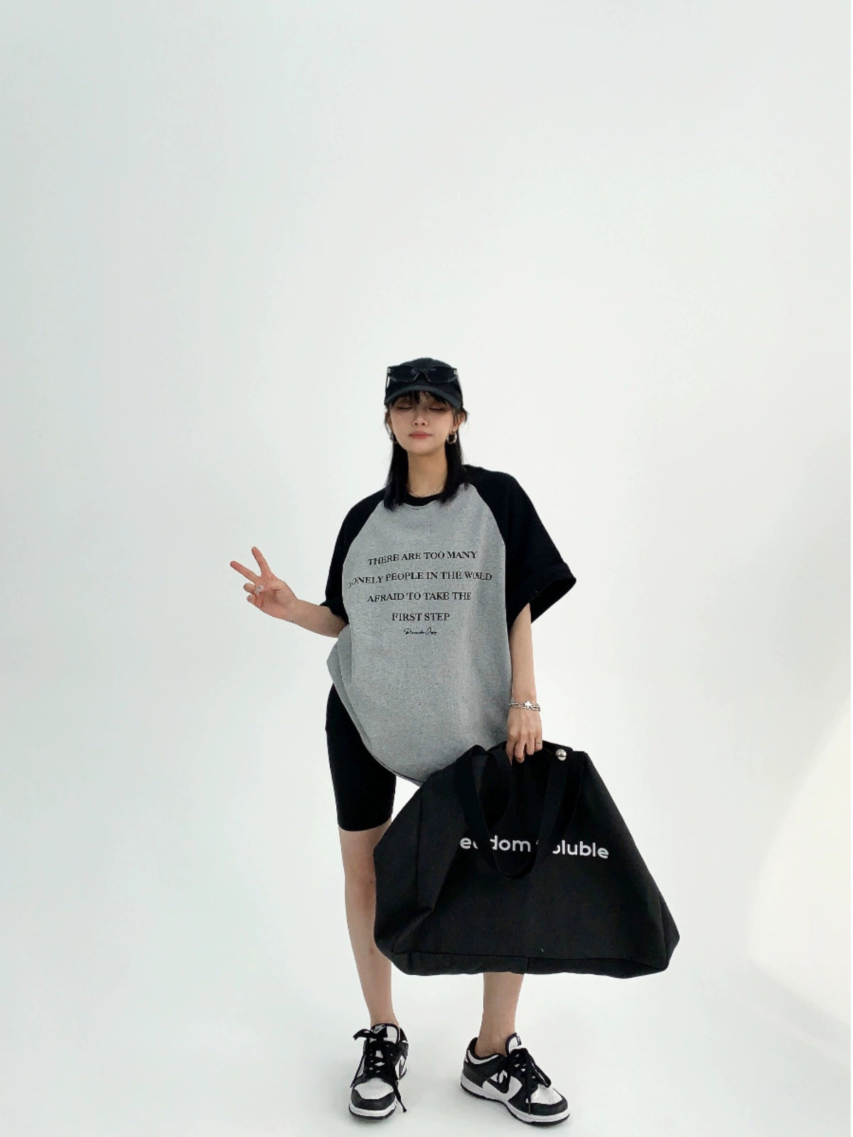 Raglan Sleeve Loose Letter Print T-shirt