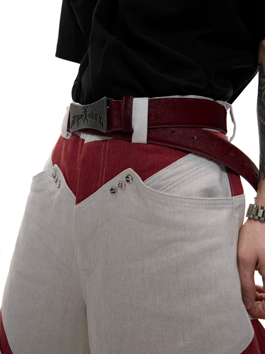Wide Leg Deconstructed Contrast Pants