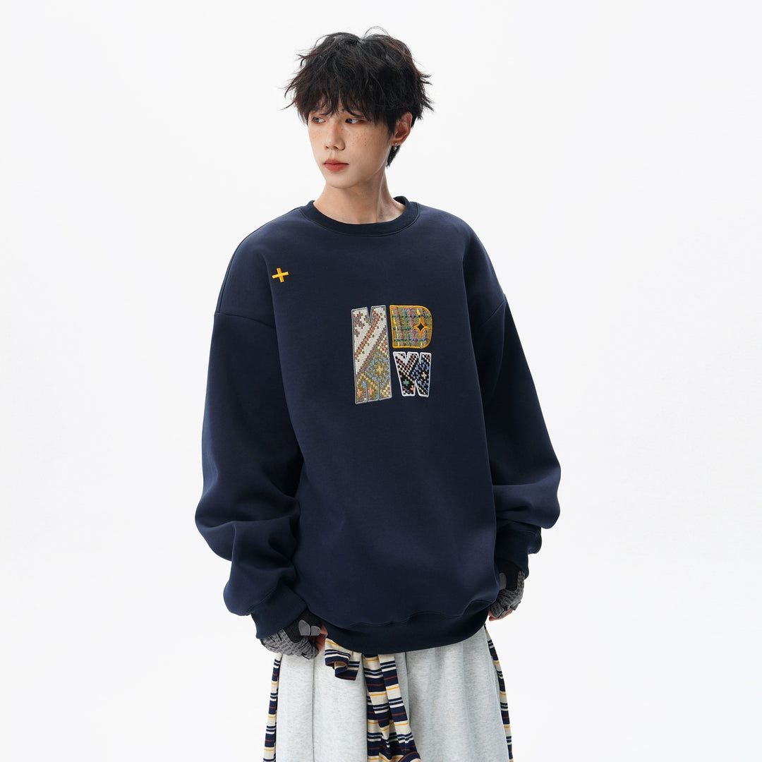 Retro broderet bogstaver crewneck sweatshirt 