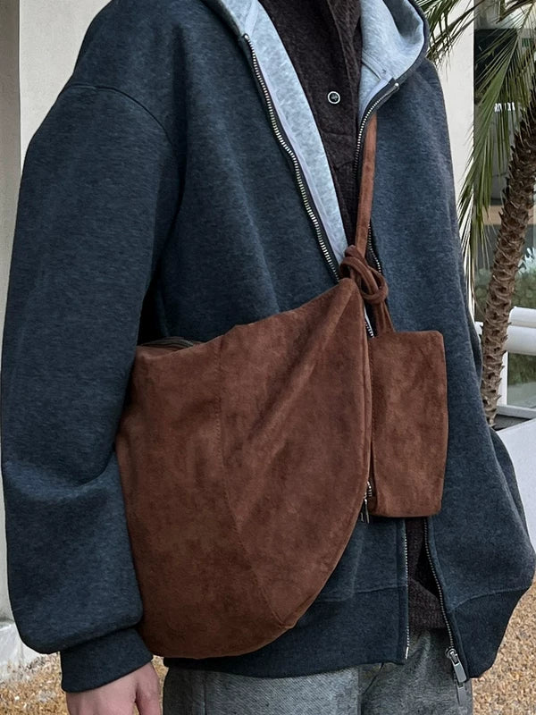 Suede Crossbody Shoulder Tote Bag