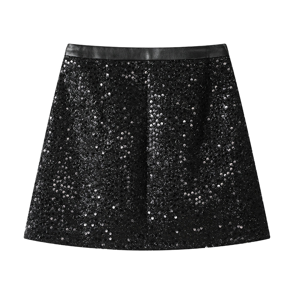 Jupe à taille haute en A-line avec sequins 