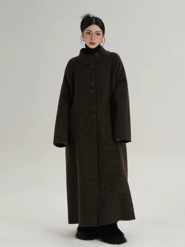 Long Stand Collar Wool Overcoat