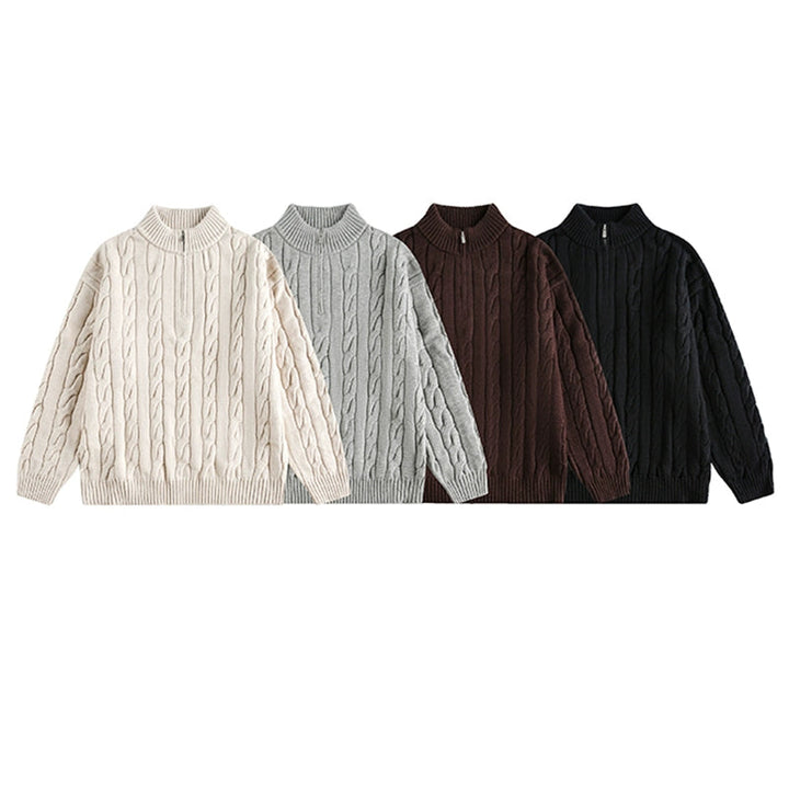 Cable Knit Halv Zip Turtleneck Sweater 
