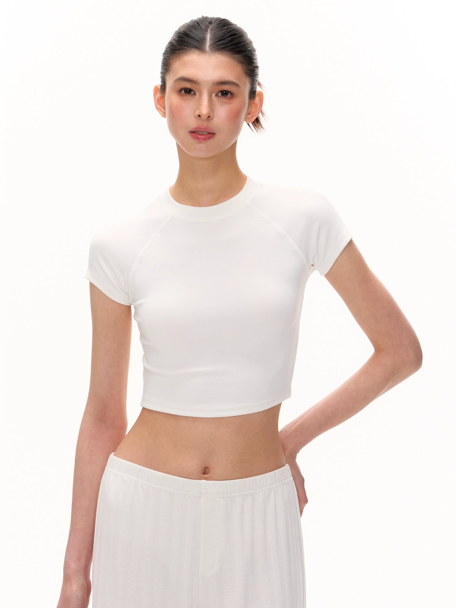 Short Sleeve Fitted Mock Neck Top