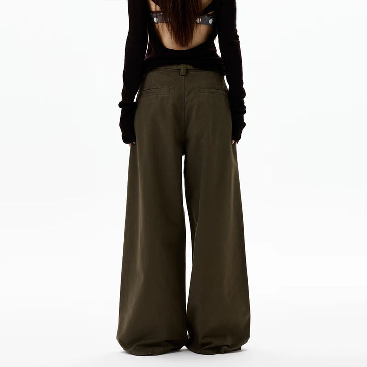 Pleated Wide-Leg Belted Pants