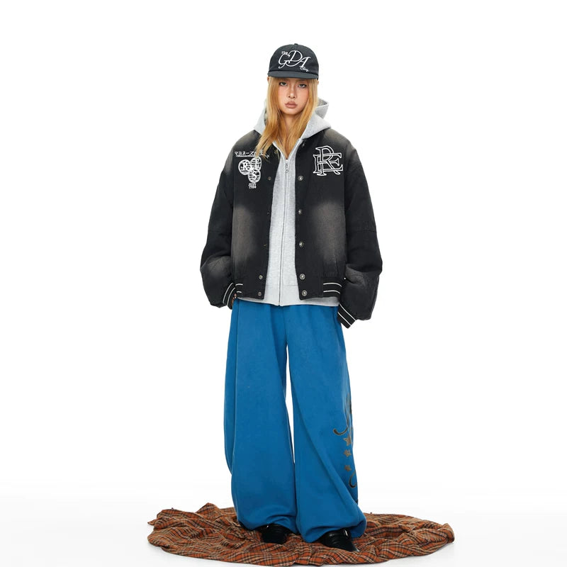 Gradient brodert baseballjakke løs passform 