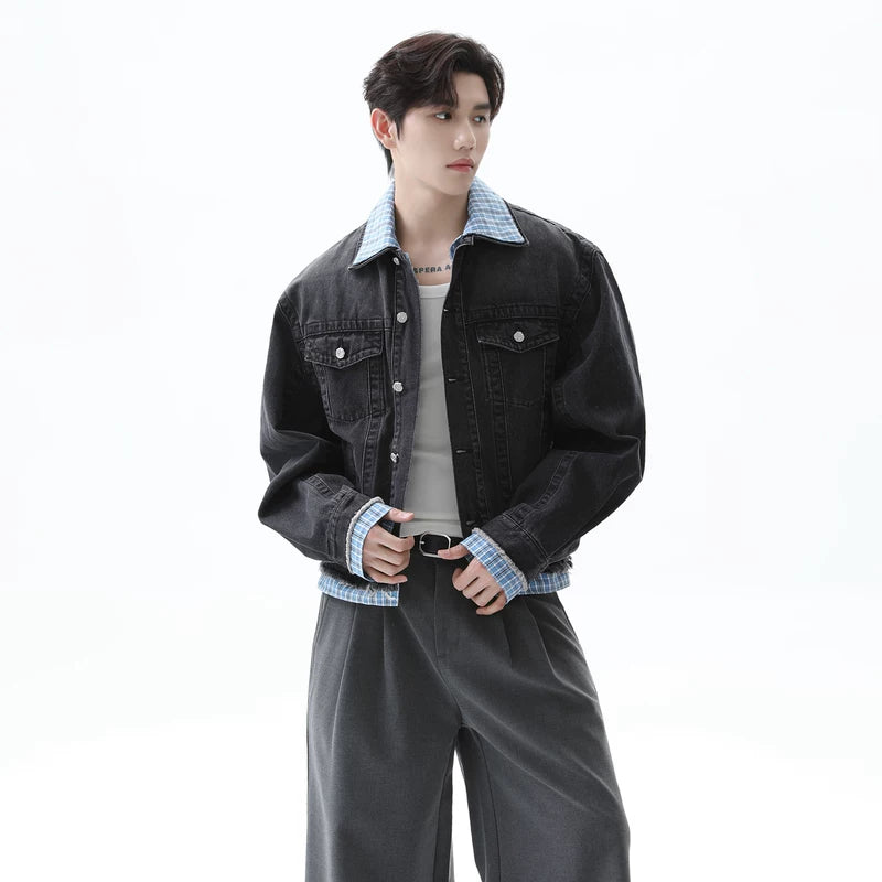 Plaid Patchwork Denim Jacket