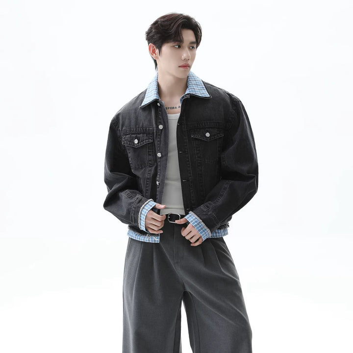 Plaid Patchwork Denim Jacket