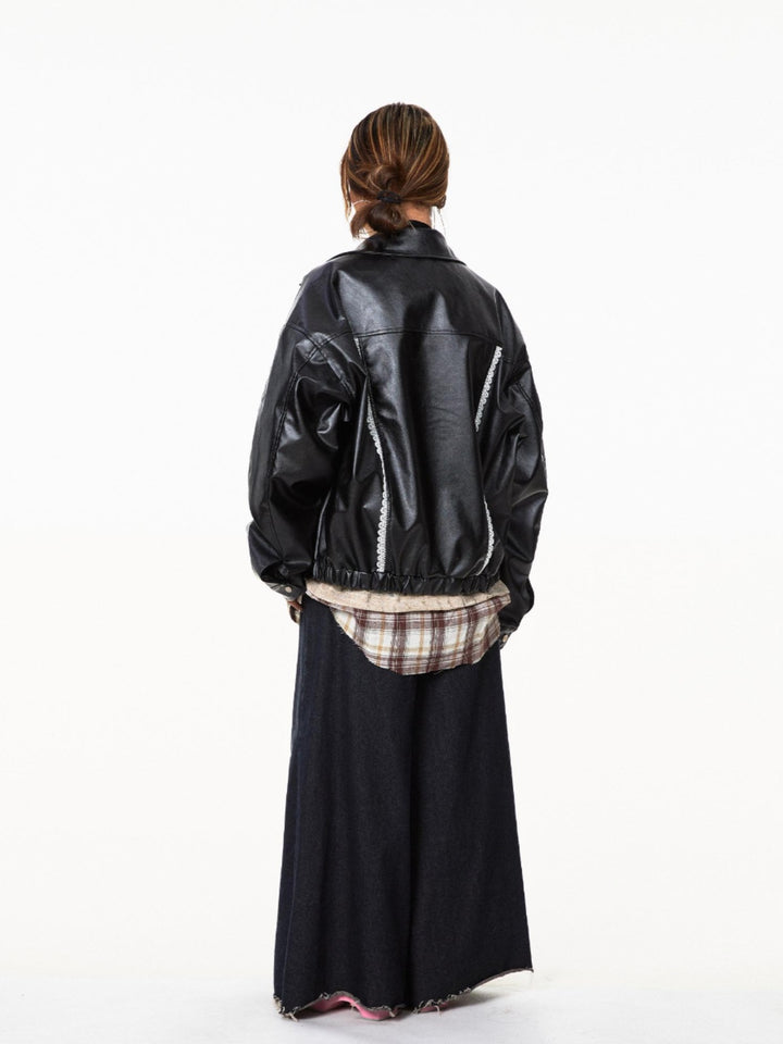 Retro Leather Embroidered Motorcycle Jacket
