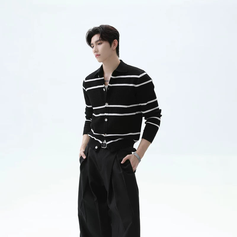 Textured Striped Knit Cardigan