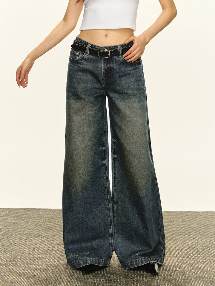 Retro Washed Wide Leg Jeans Pants
