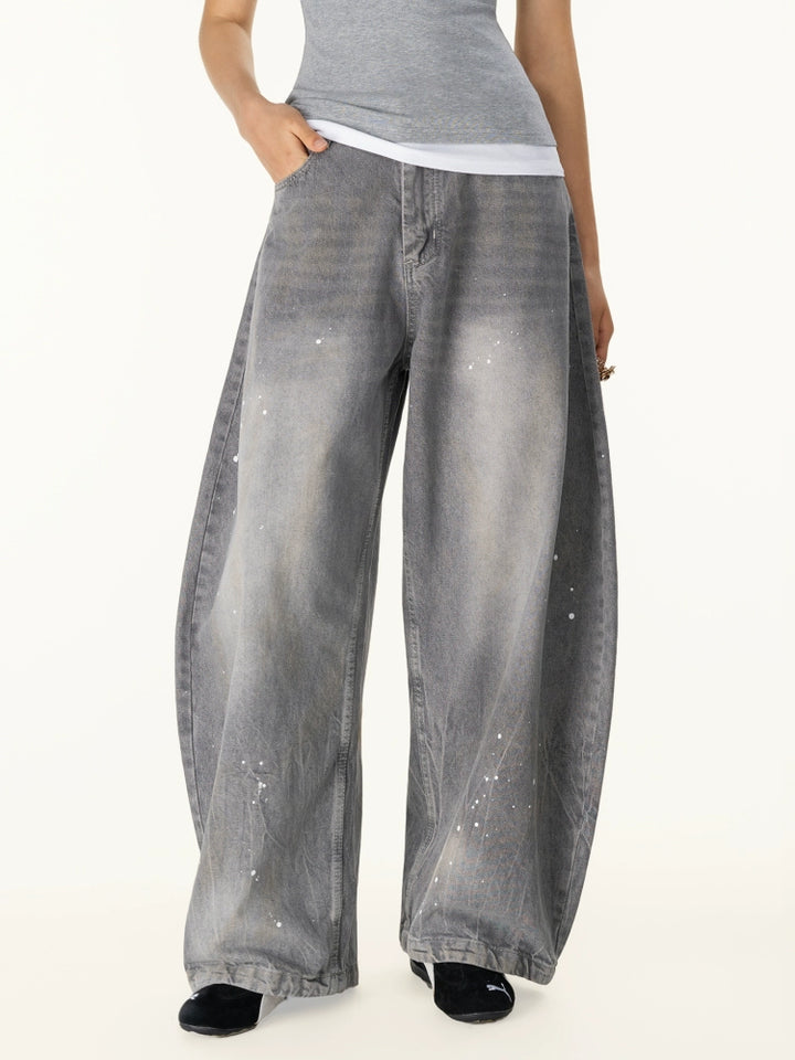Wide-Leg Spray-Painted Scimitar Jeans