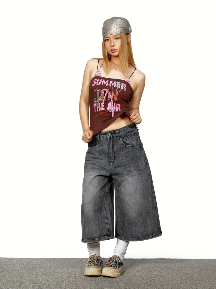 Printed Halter Neck Stitching Crop Top