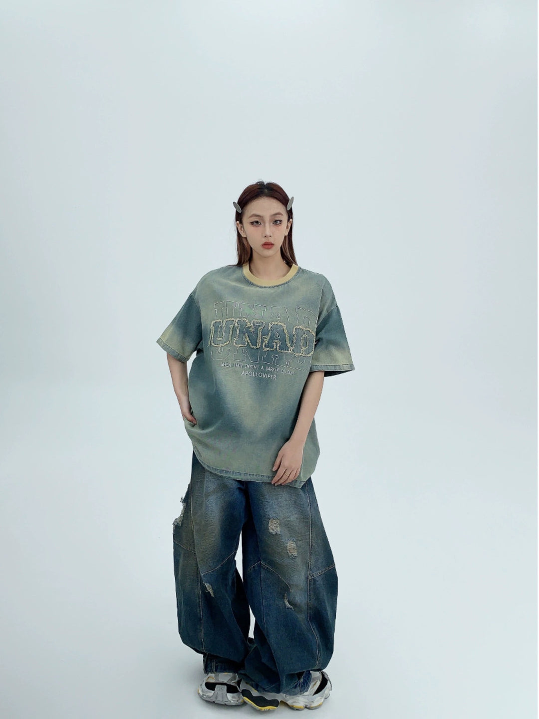 Denim Embroidered Patch Short Sleeve T-shirt